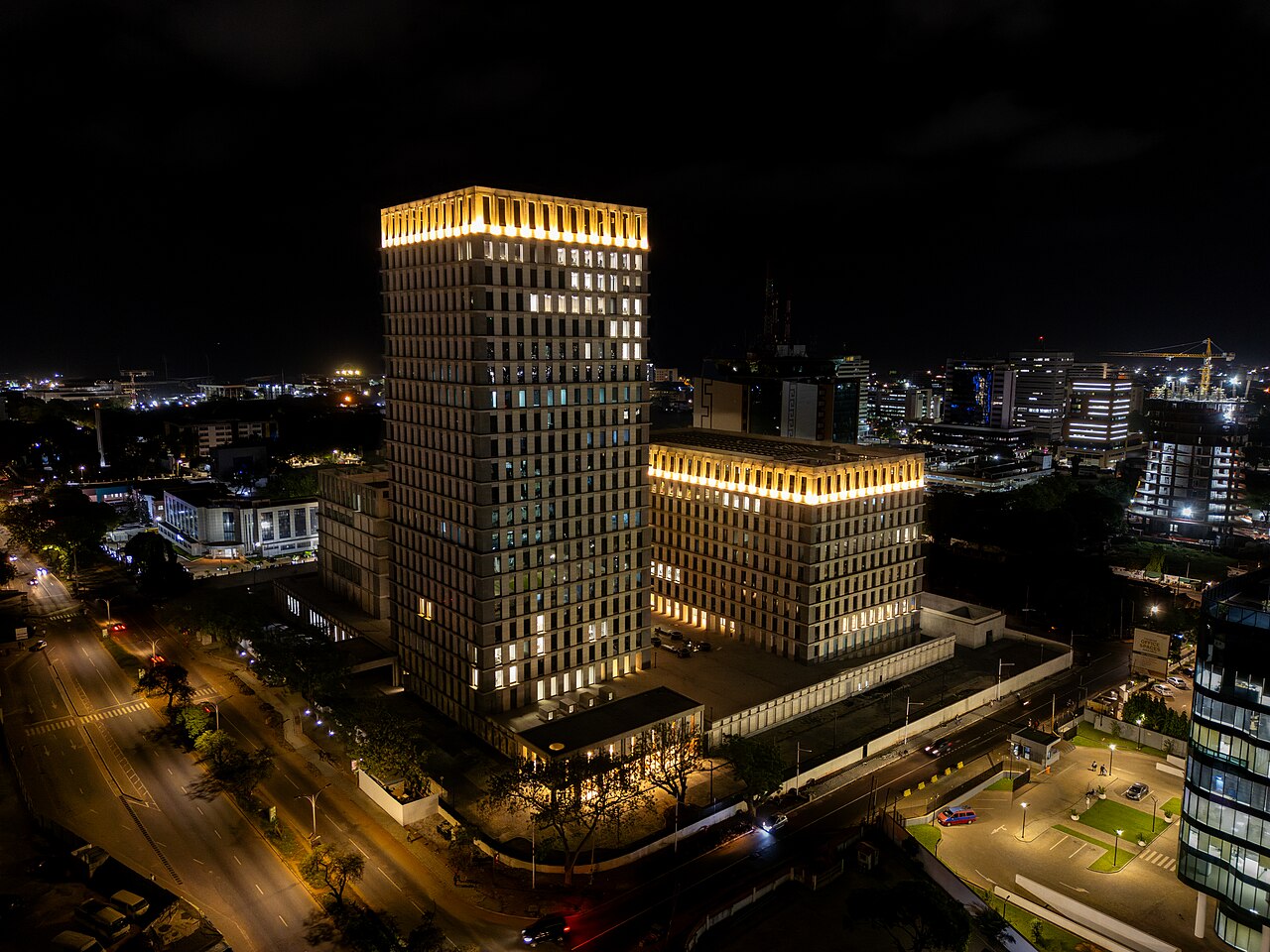 Bank Square in Accra at night